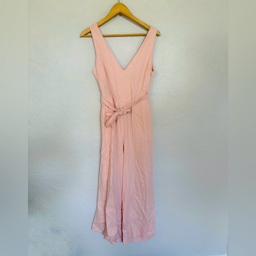 Linen blend wrap jumpsuit